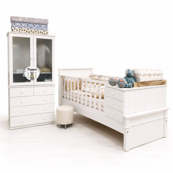 DORMITORIO EMPERADOR: Cuna Funcional EMPERADOR 1 pza y media + Ropero Emperador + Colchon + Acolchado + Chichonera